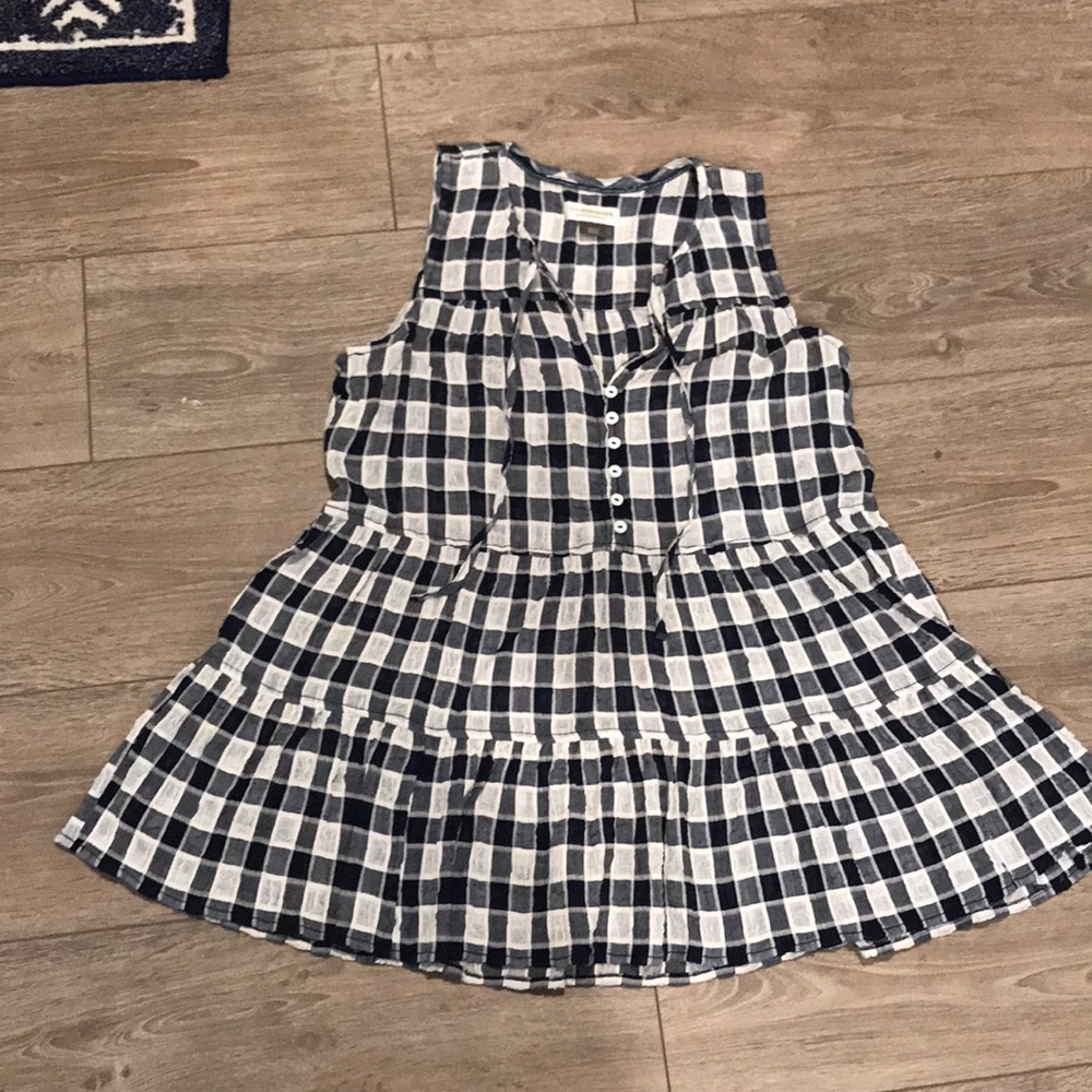 Anthropologie Navy and White Gingham Tiered Top